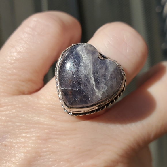 New Heart Shaped Iolite in Sunstone 925 Silver Ring. - Picture 7 of 15